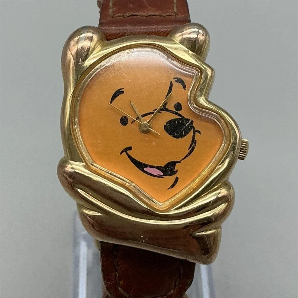 Timex Disney Pooh Girls Watch 29mm Gold Tone Brown Leather Band New Battery